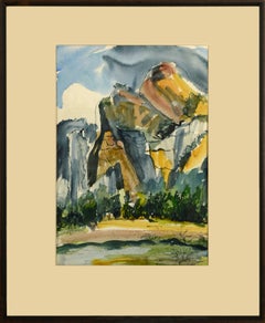 Yosemite Mountains, Modern Fauvist Landscape Watercolor by Laura Hale  