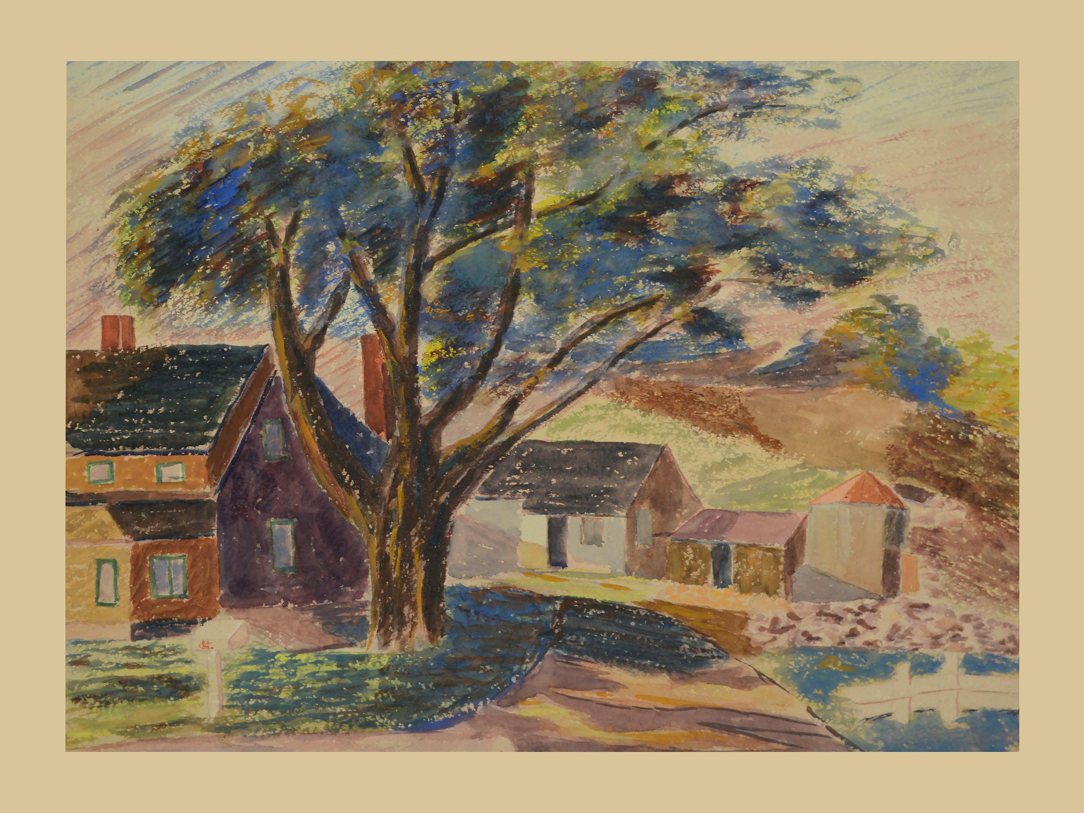 Herbert Mortimer Gesner Sr.  Landscape Art - Mystic Connecticut Post Impressionist Landscape by Herbert Mortimer Gesner 1940 