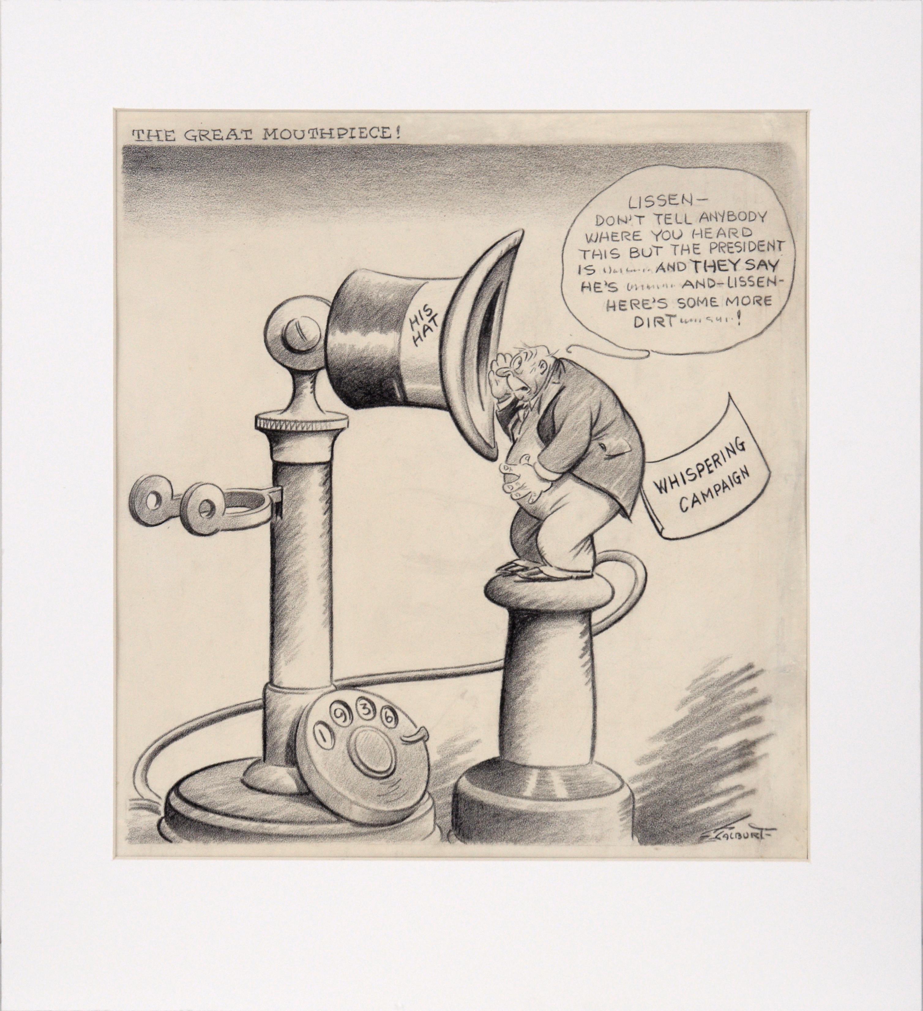 Harold Mortin Talburt Figurative Art - "The Great Mouthpiece" - Vintage Political Cartoon