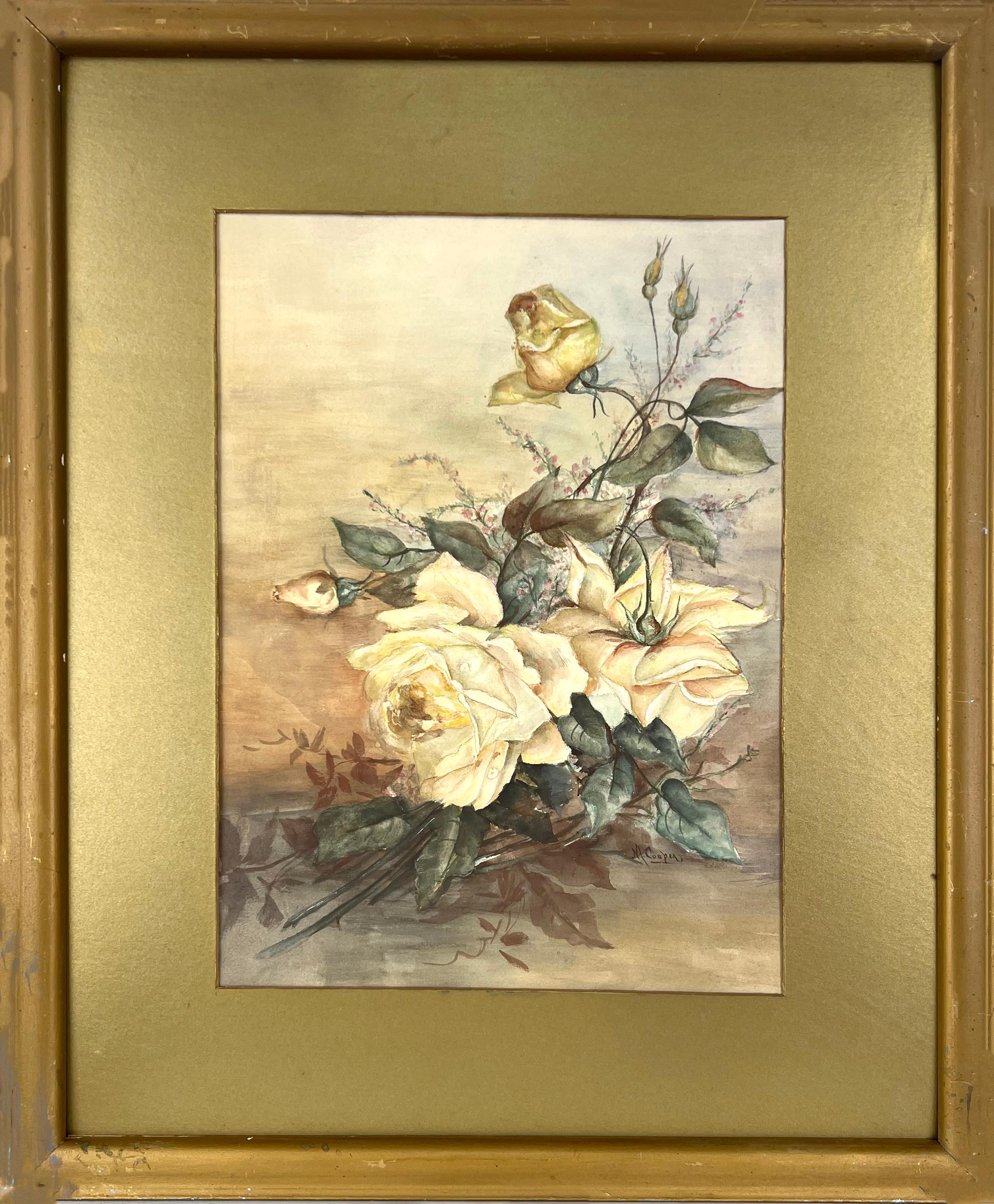 Nature morte aux roses Aquarelle de M Boyer Cooper 1915
Eau d'un bouquet de roses par l'artiste californien M Boyer Cooper vers 1915. (tante d'Opal Nelson Deans).
Signé en bas à droite "M. A&M avec une mention au verso M. Boyer Cooper vers