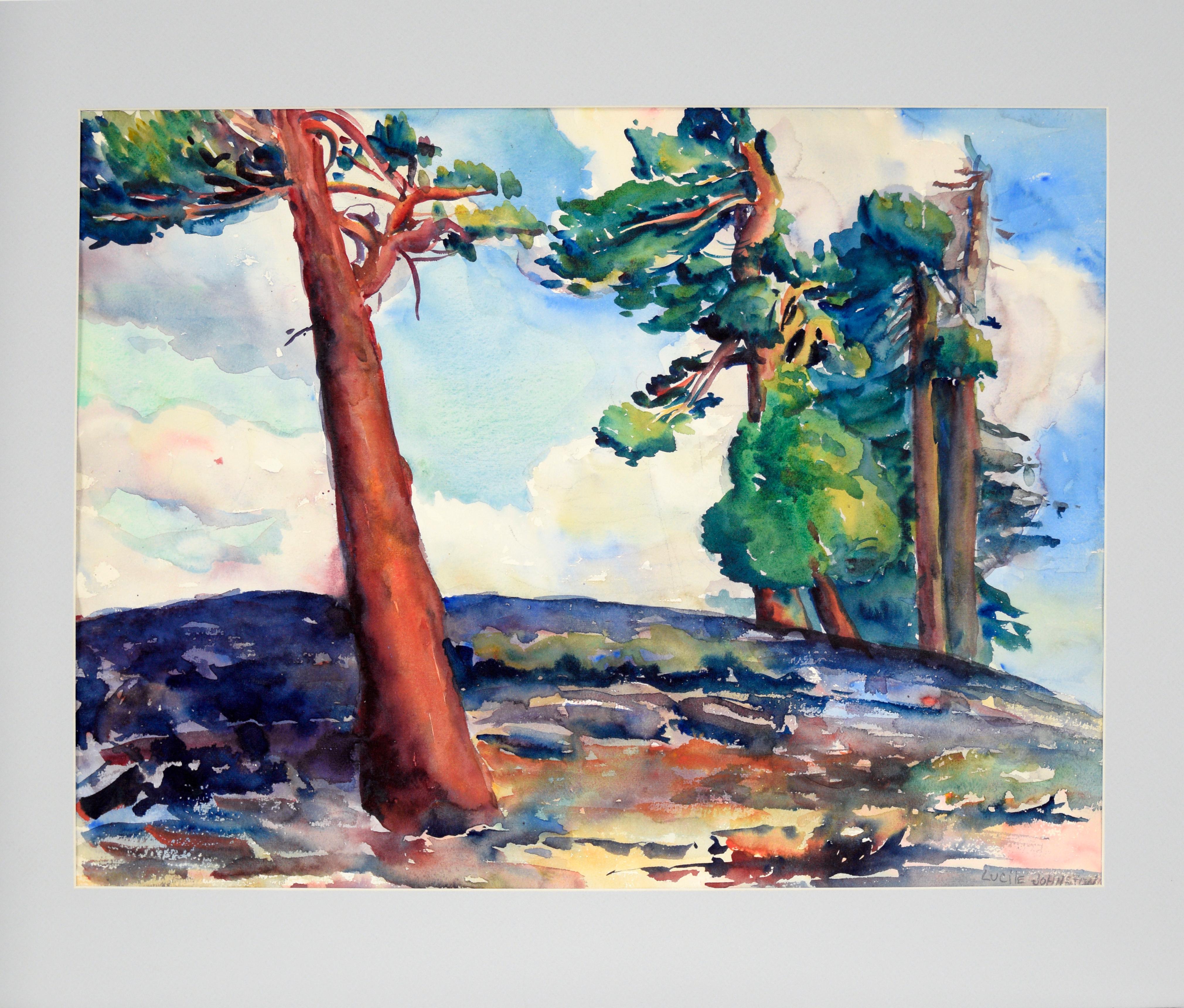 Coastal Trees Landscape in Watercolor on Paper
