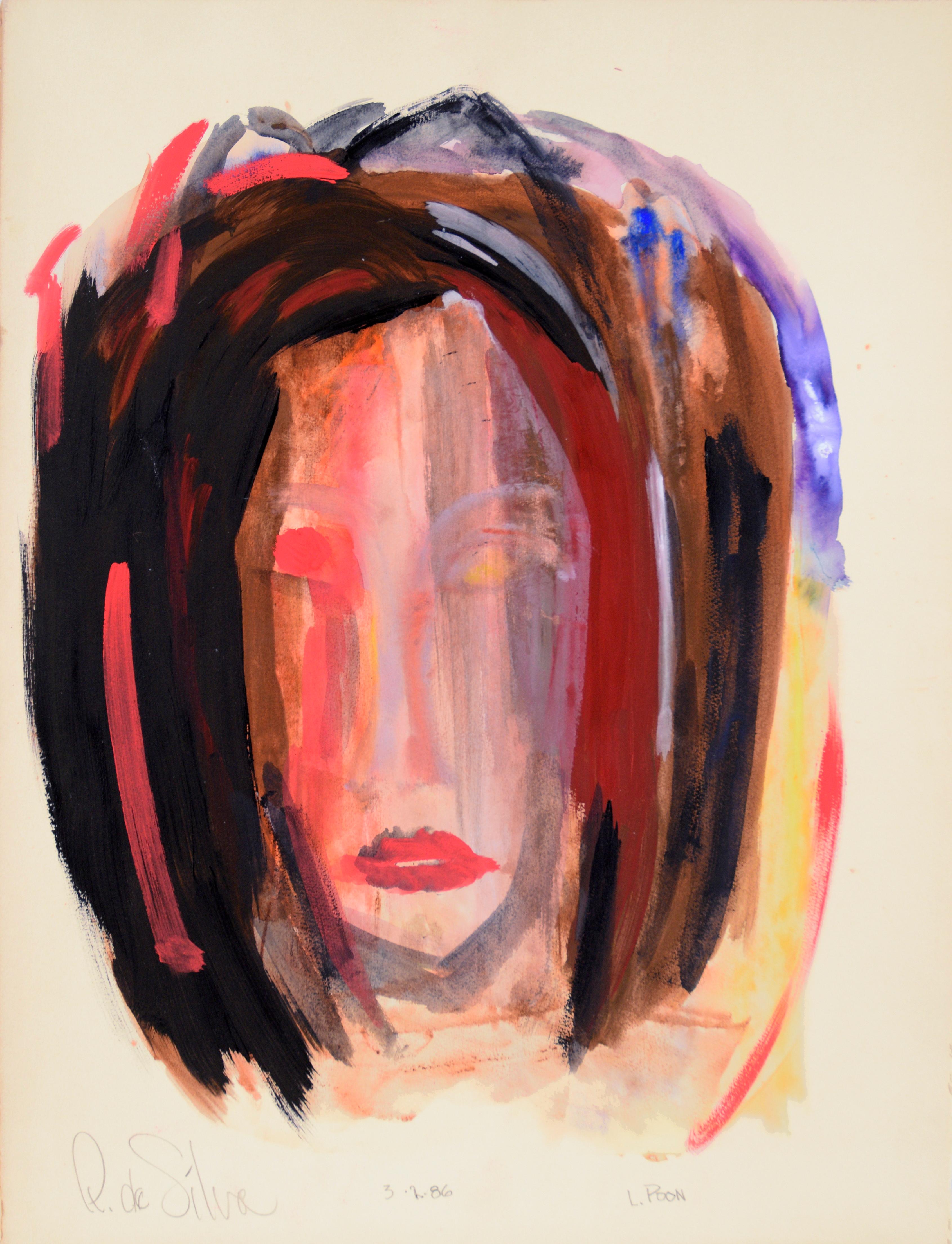 Abstract Portrait of a Woman in Gouache on Paper - Art by Ricardo de Silva