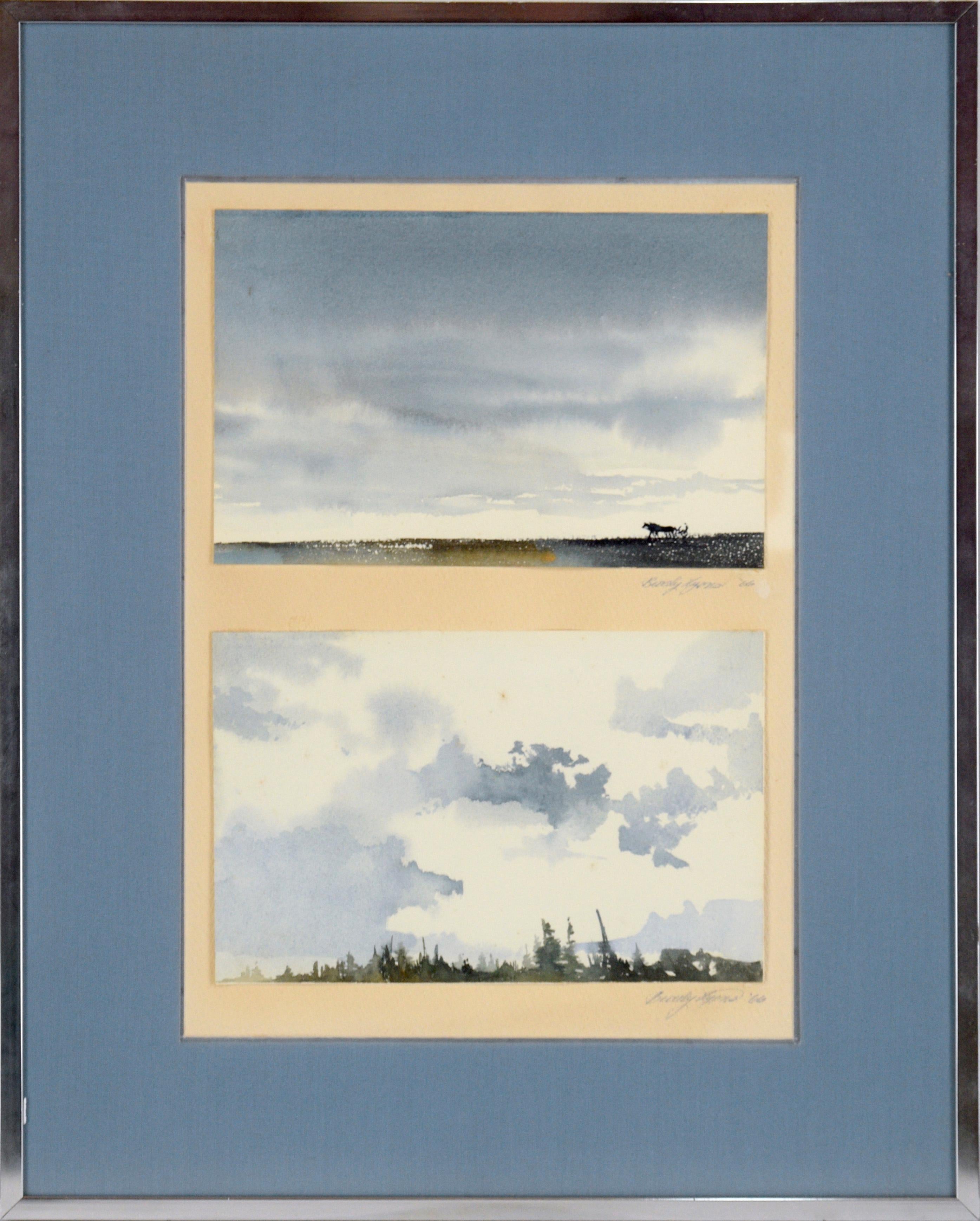 Deux paysages rurals du milieu du siècle dernier à l'aquarelle sur papier