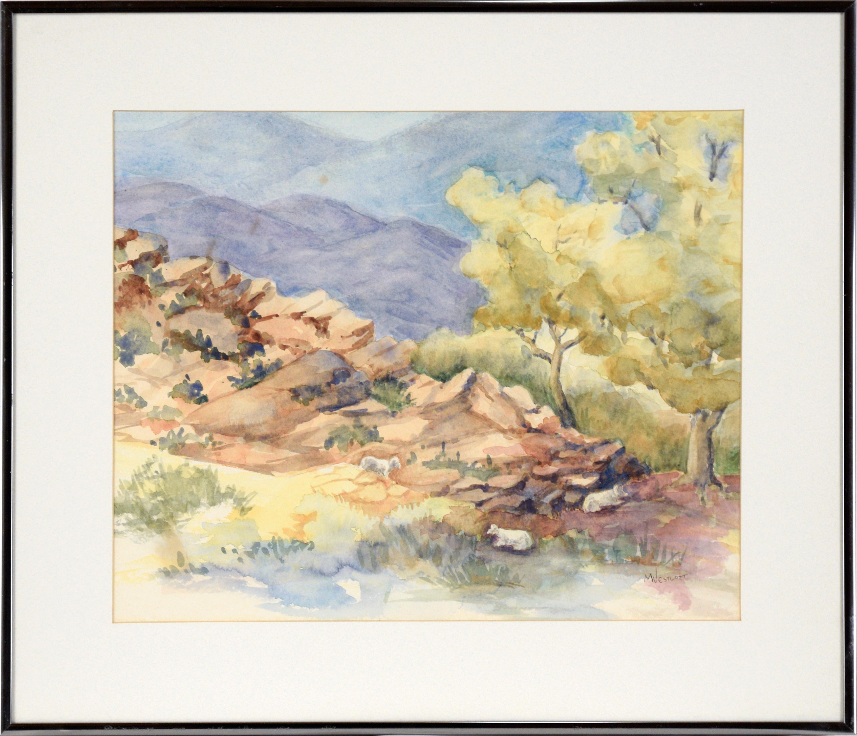 Margie Westcott Landscape Art - "Mountain Climbers" - Mountain Landscape in Watercolor on Paper