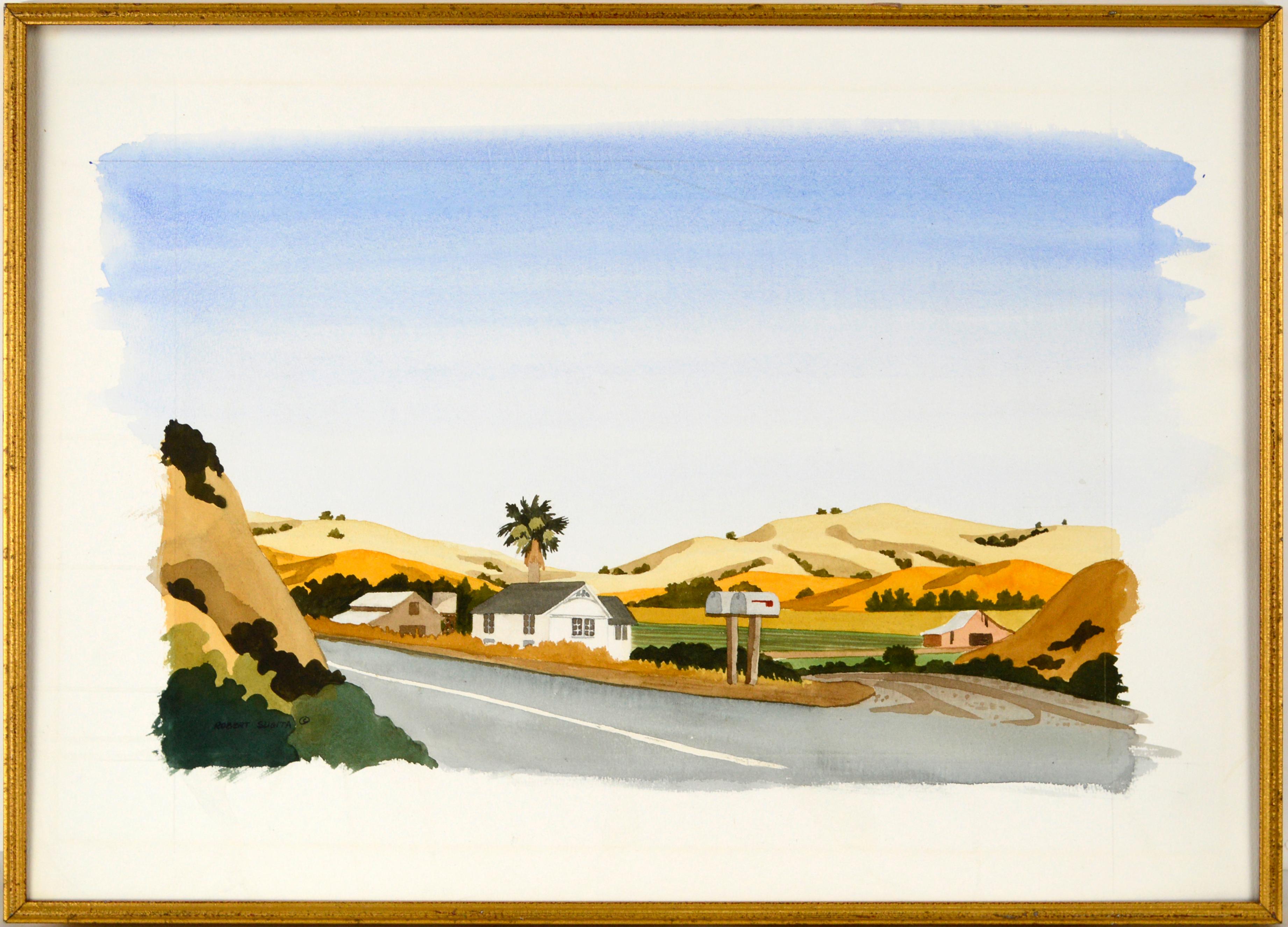 Robert Sugita Landscape Art – Aquarell auf Papier von San Jose Hills 