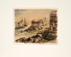 Fishing Village in Gloucester Harbor, 1950 - Watercolor on Paper