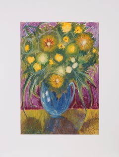 Vintage Daisies and Sunflowers - Still Life Oil Pastel on Paper