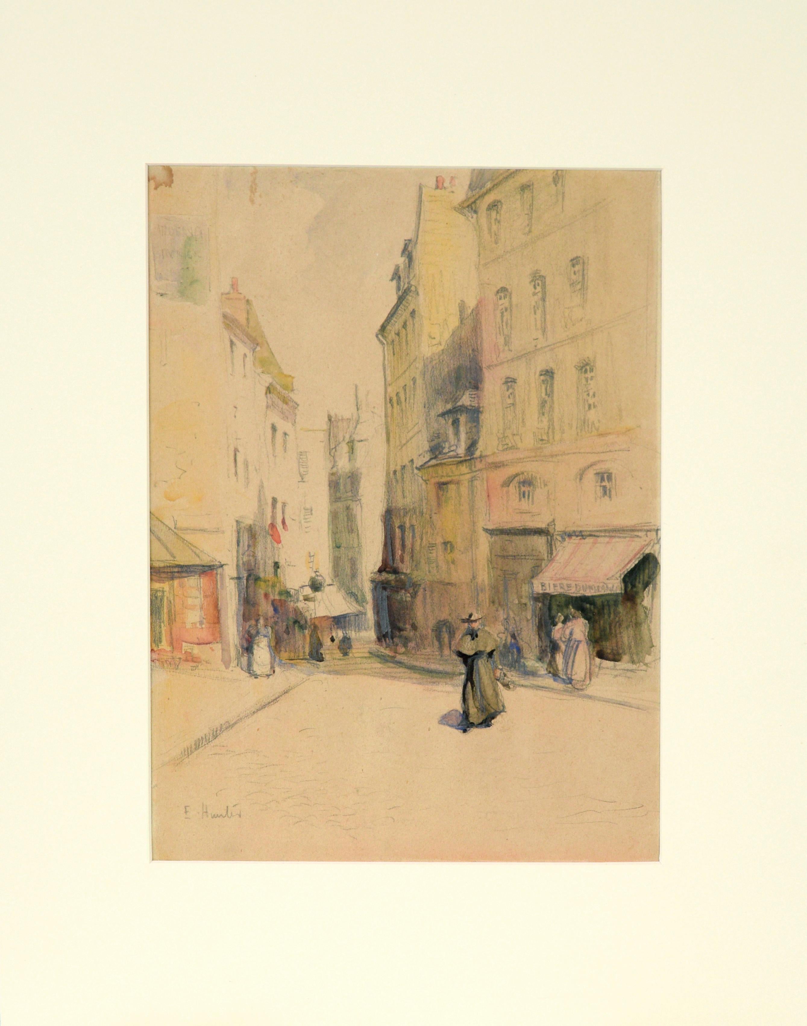 "Montagne Sainte-Geneviève, Paris" - Watercolor Drawing of French Street Scene - Mixed Media Art by Elizabeth Hunter