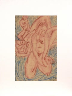 Vintage 3 Figurative Nudes in Conté Crayon on Paper (1946) by Matté‎ 