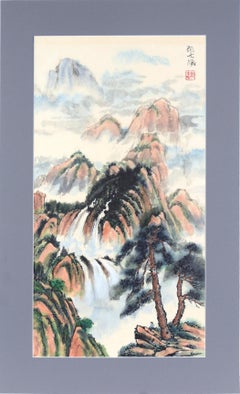 Spring Rain - Vertical Chinese Landscape with Waterfalls and Mountains