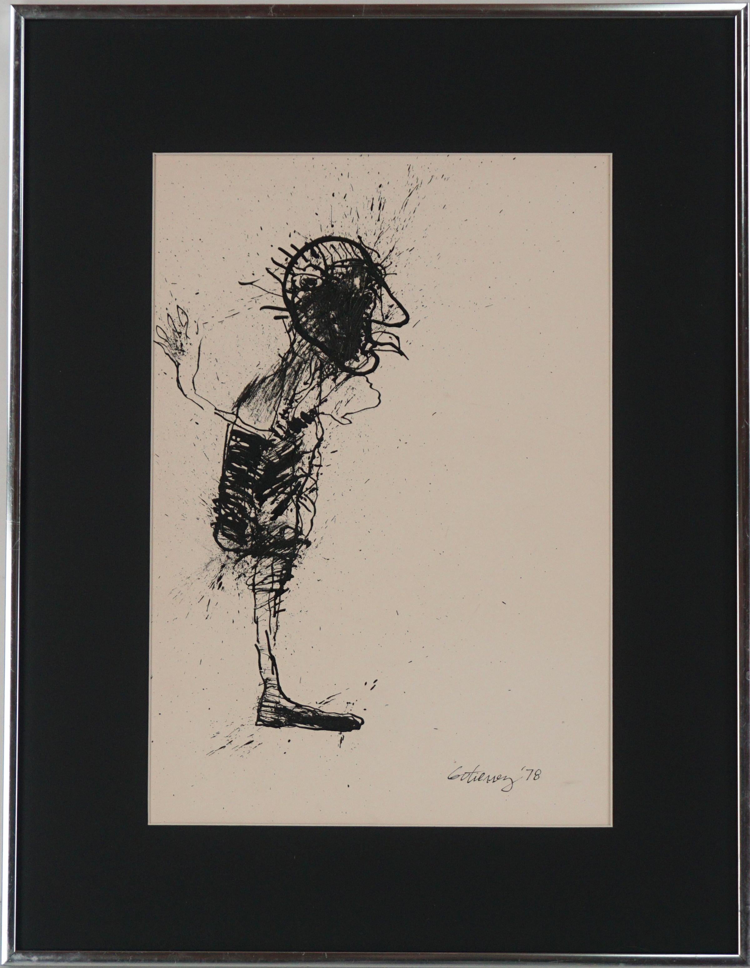 Figurative Art Gutierrez - Vintage Abstracted Expressionist Figurative Ink Drawing -- "How I REALLY Feel" (Comment je me sens vraiment)