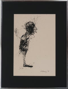 Vintage Abstracted Expressionist Figurative Ink Drawing -- "How I REALLY Feel" (Comment je me sens vraiment)