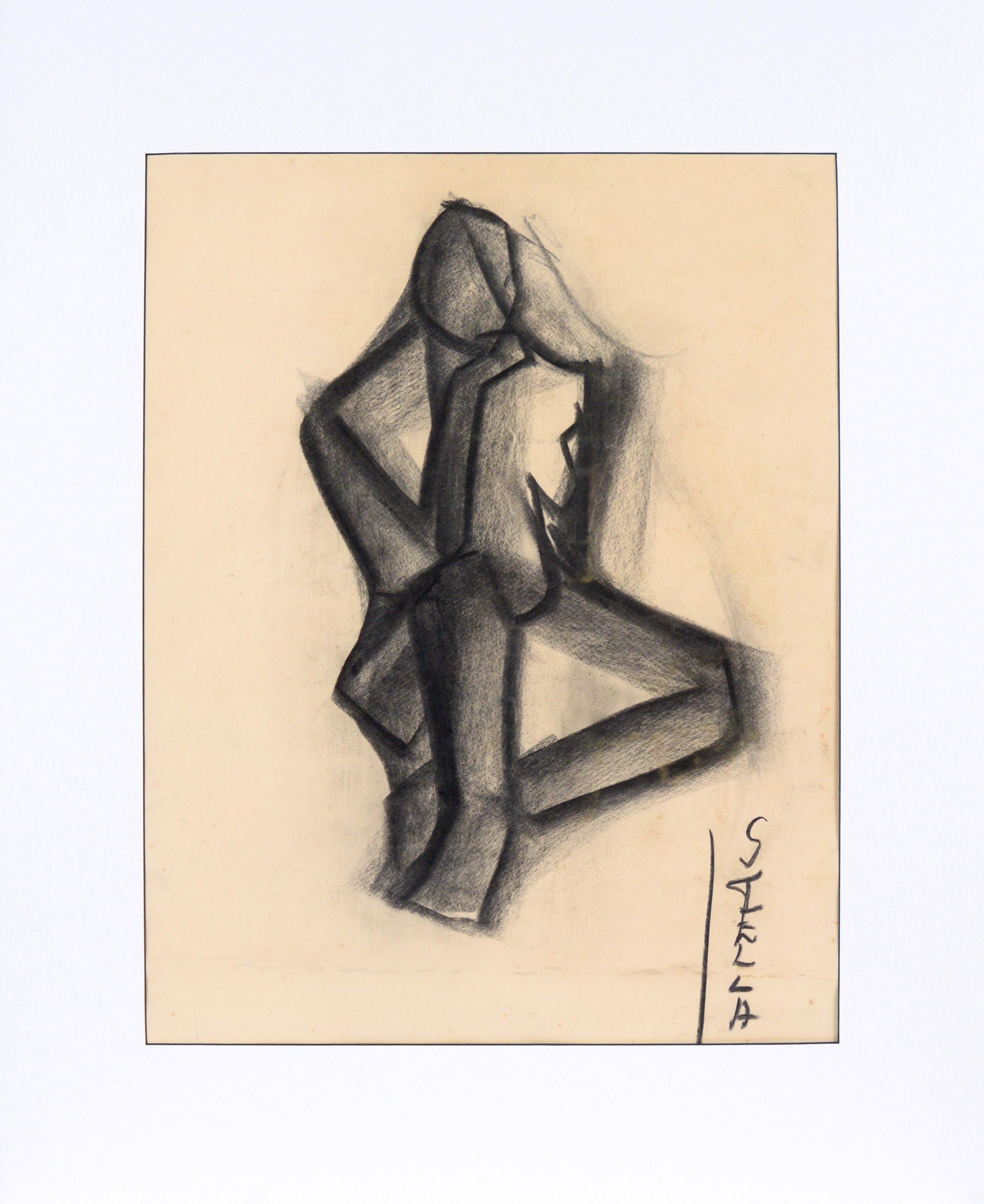 Unknown Figurative Art - Cubist Charcoal Figure Drawing on Paper