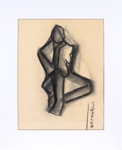 Dessin de figure cubiste au fusain sur papier