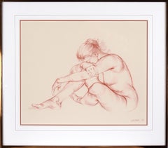 Vintage "The Artists Wife" Realistic Nude Woman in Conté on Paper by Garth Benton