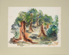 À travers les arbres - aquarelle originale sur papier