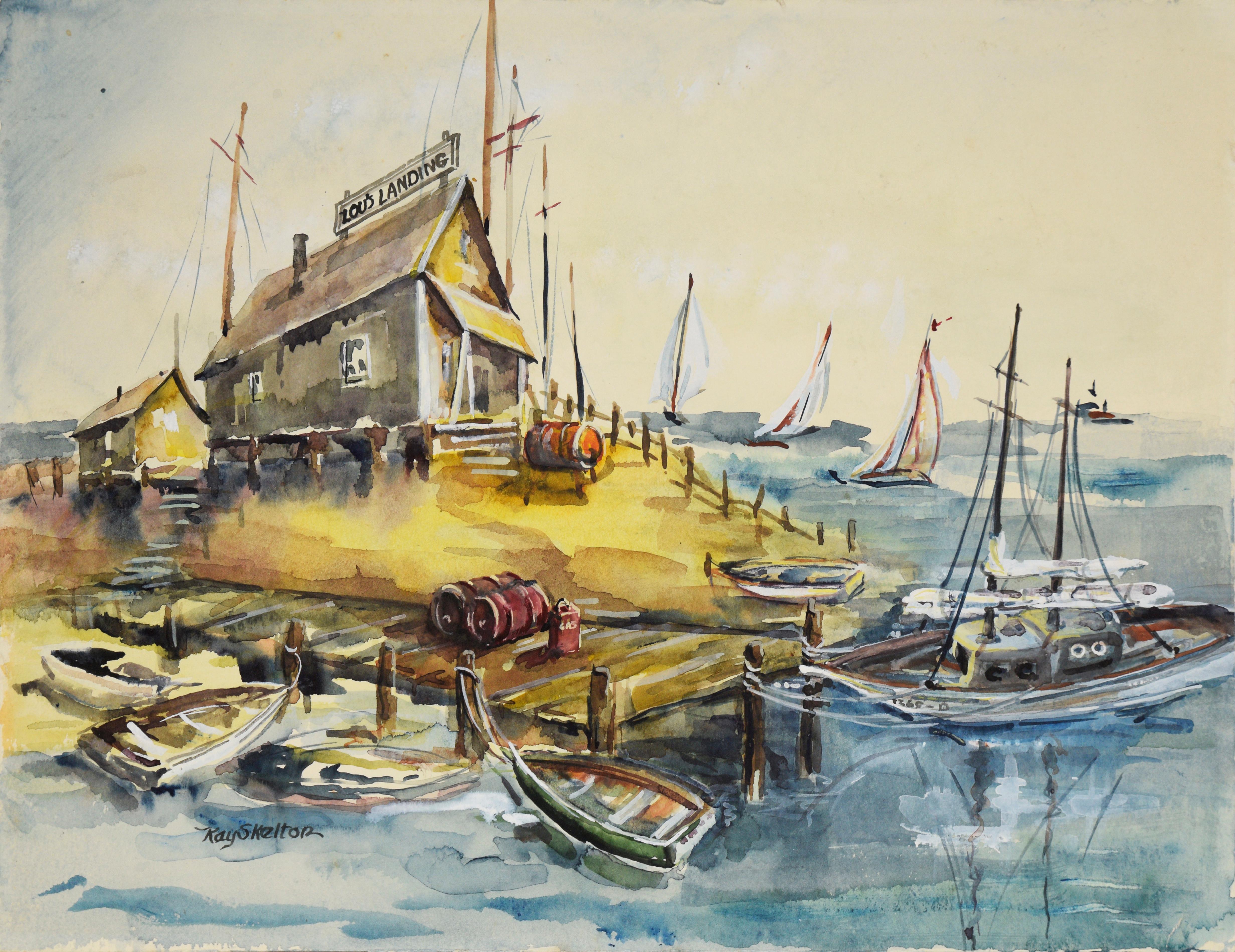 Landscape Art Ray Skelton - Lou's Landing - Aquarelle originale sur papier