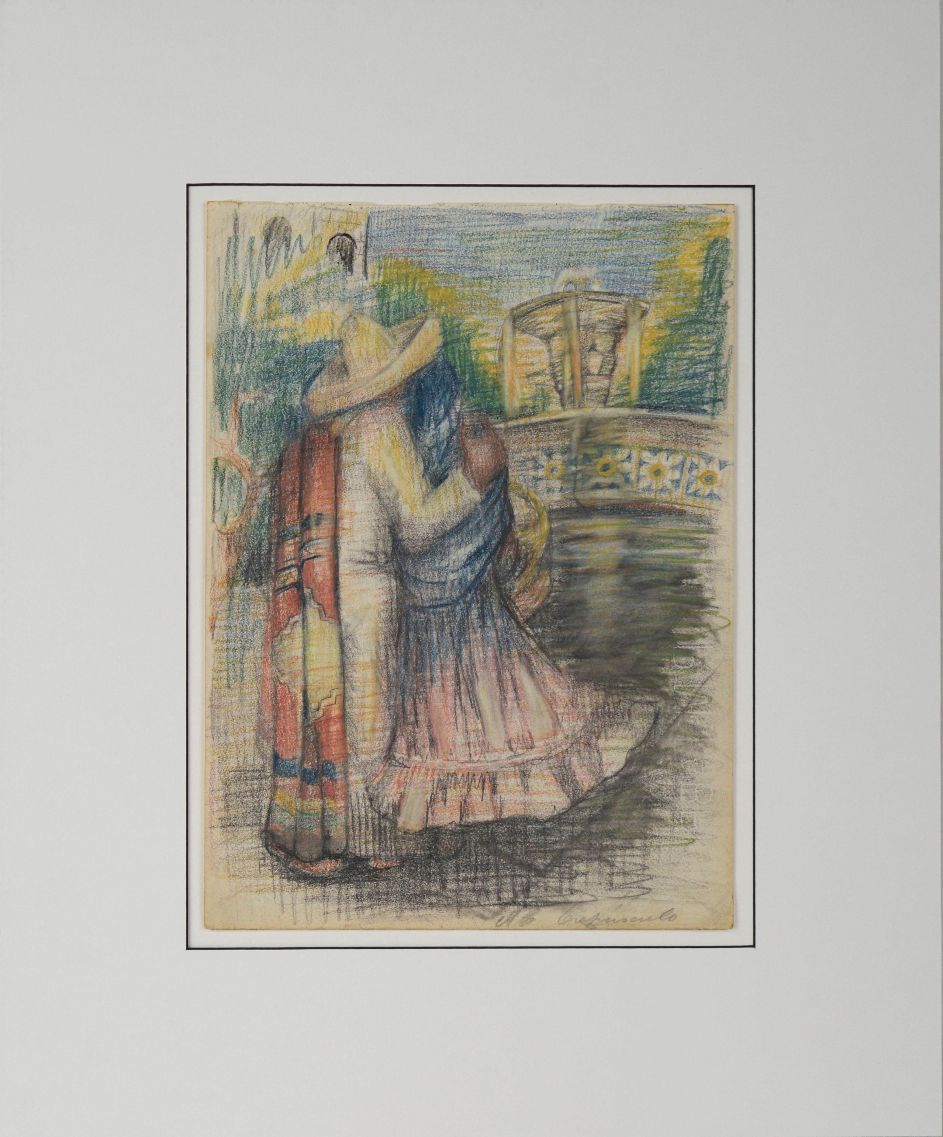 "Crepúsculo Lápiz de Color" - Original Pastel y Carboncillo sobre Papel - Mixed Media Art de Manuela Coto