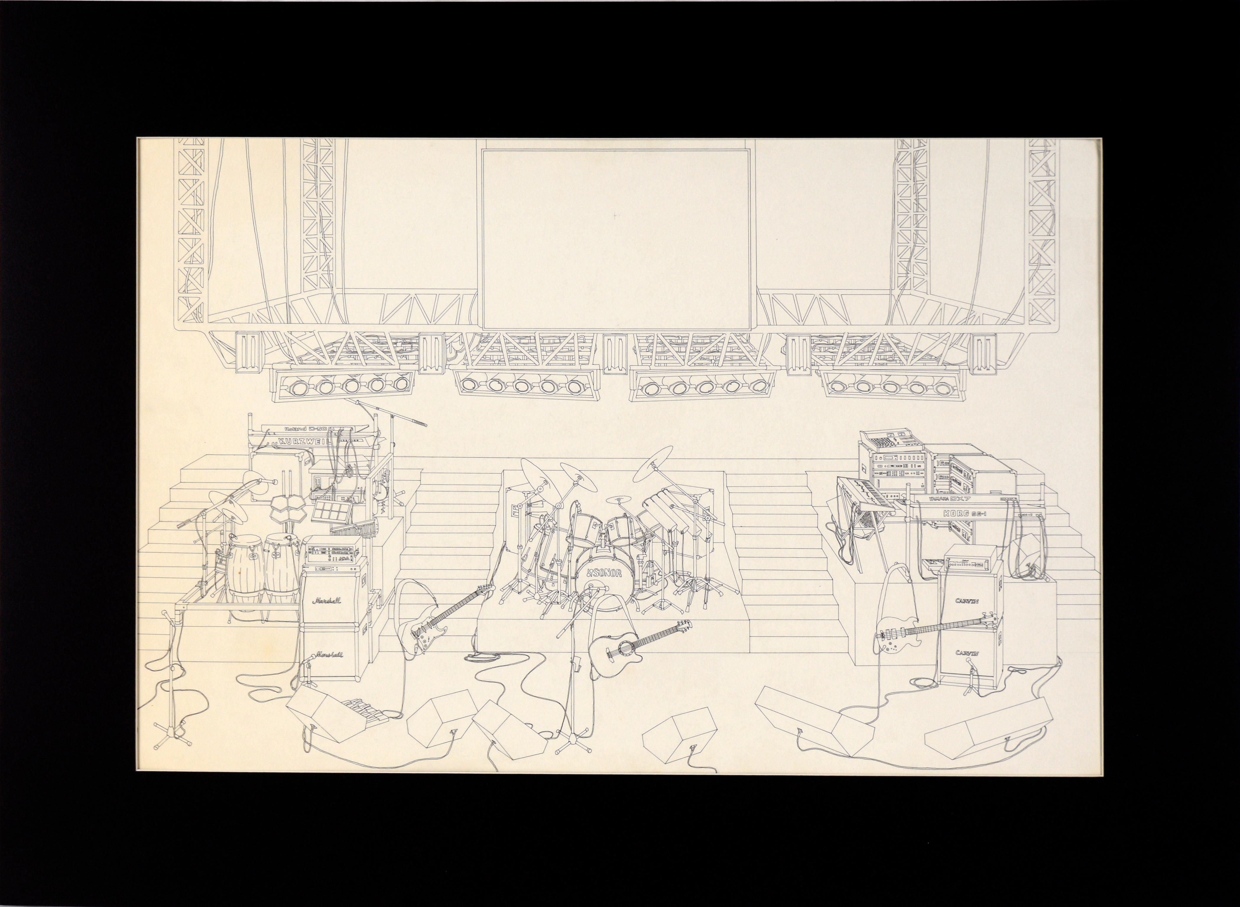 Landscape Art de Unknown - Montaje del concierto en directo de Paul Simon - Dibujo técnico a bolígrafo sobre cartulina gruesa