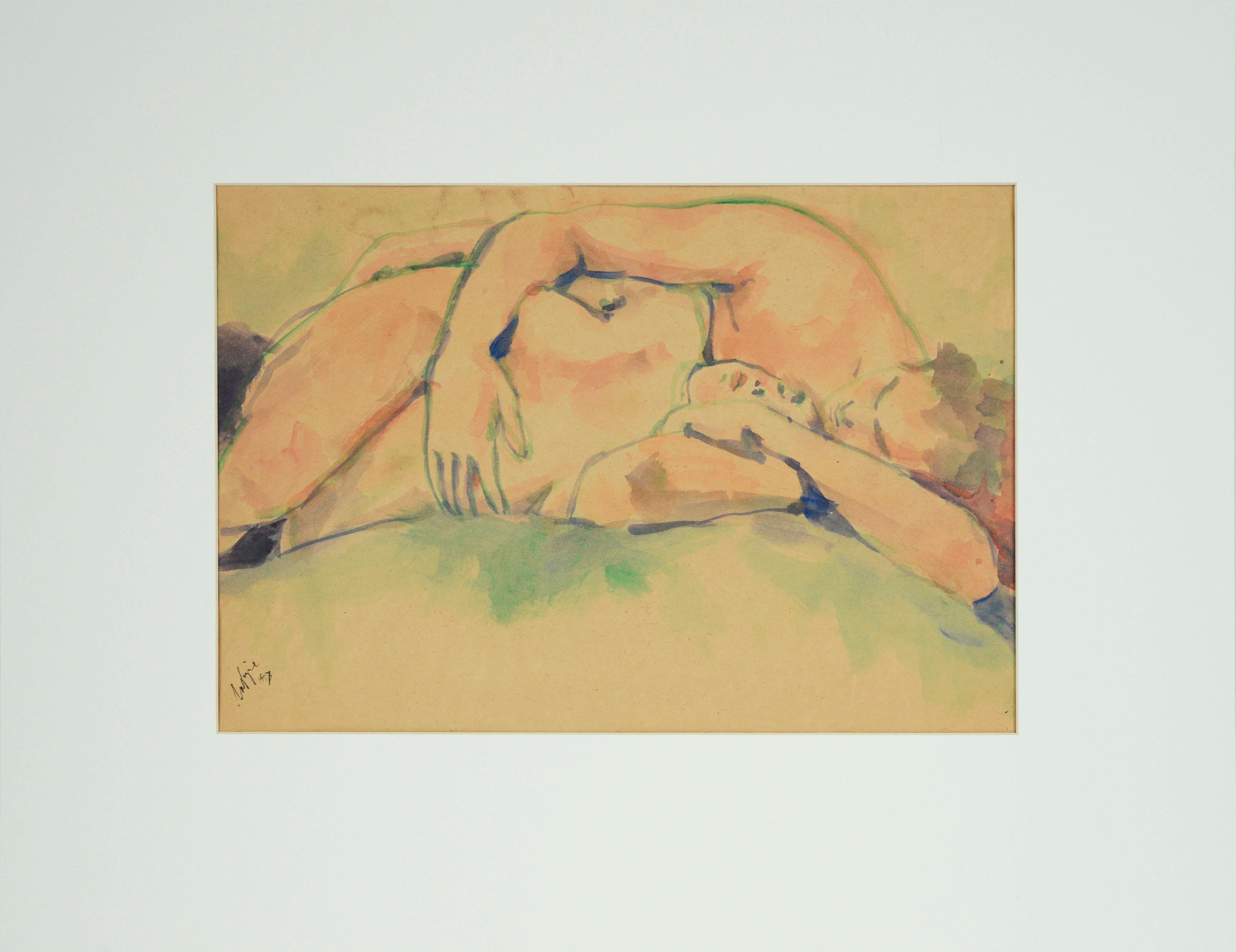 Two Lovers - 1957 Original Watercolor on Paper