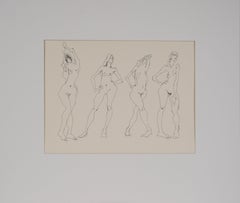 Cuatro posturas - Boceto original de estudio de desnudo figurativo sobre papel