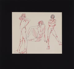 Drei Poses – Original männliche Akt-Figurative Zeichnung auf Papier