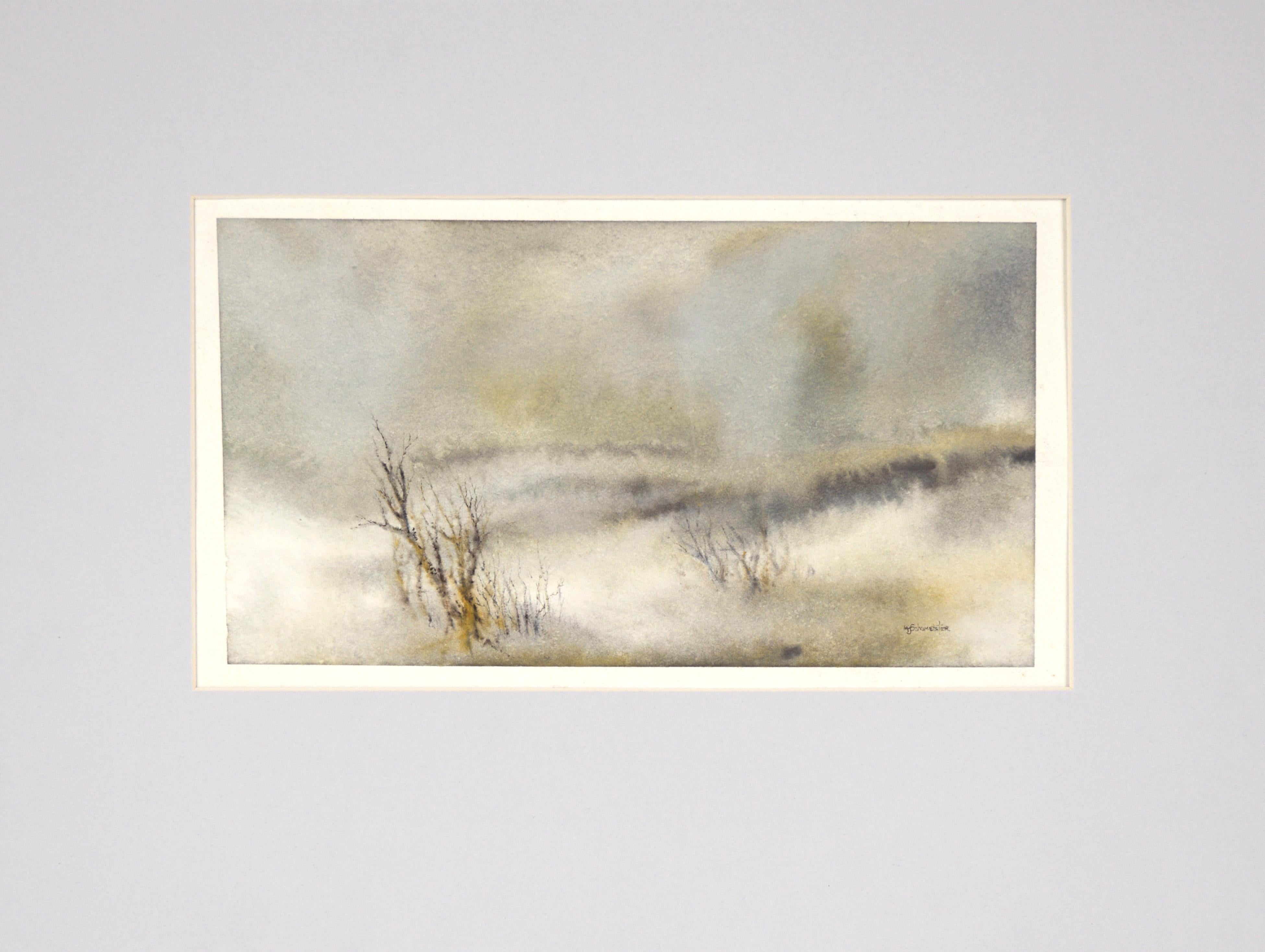 Paesaggio atmosferico ad acquerello - Nebbia con alberi delicati