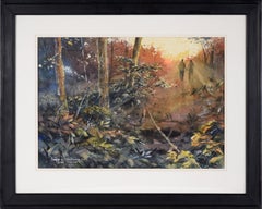 „Nature Walk“ Waldlandschaft in Aquarell auf Papier, mit Notiz des Künstlers