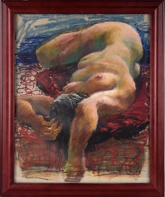 Nude Laying Over the Edge of the Bed in Pastel on Paper