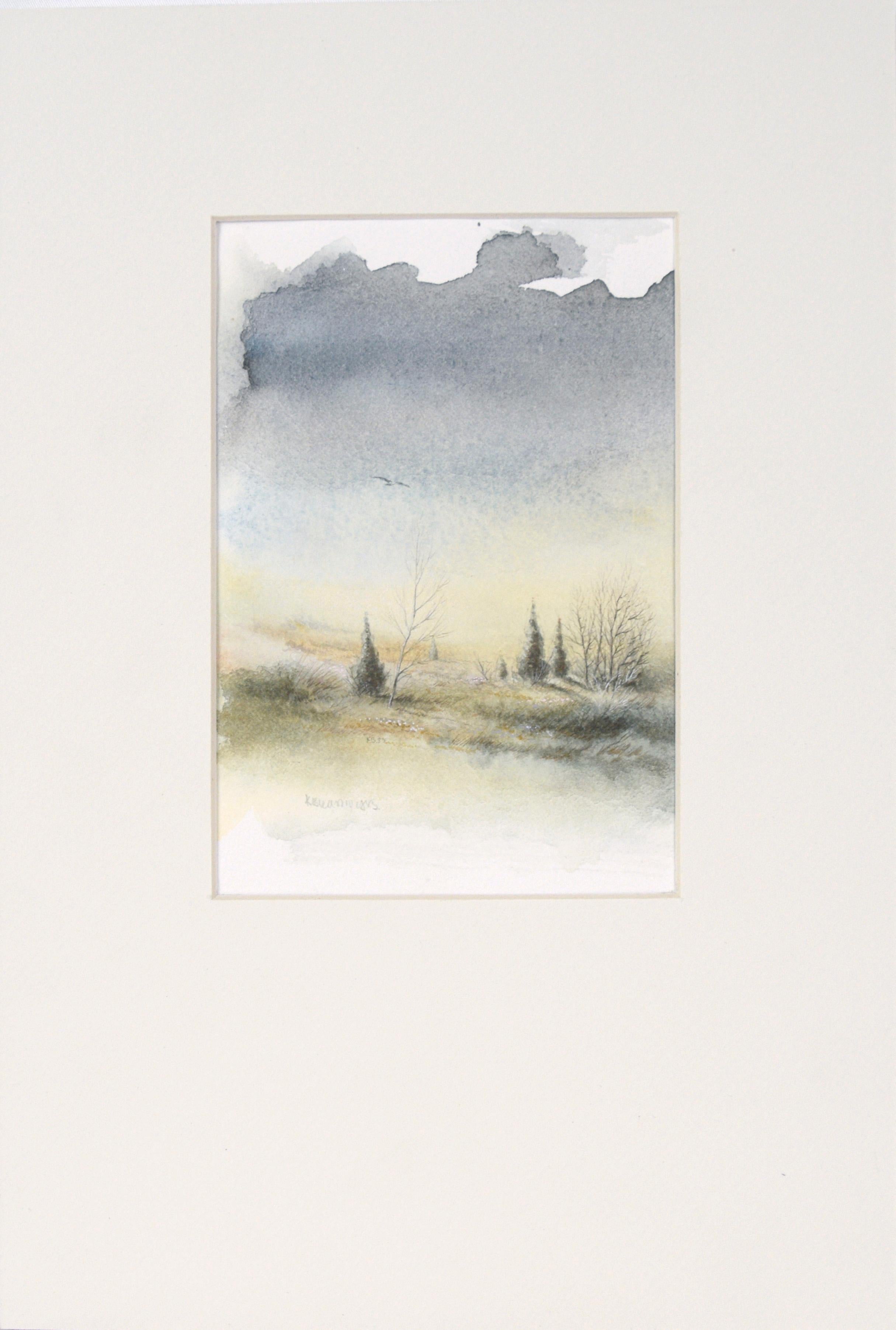 Delicate Vintage Winter Watercolor Landscape (Paysage aquarelle vintage)