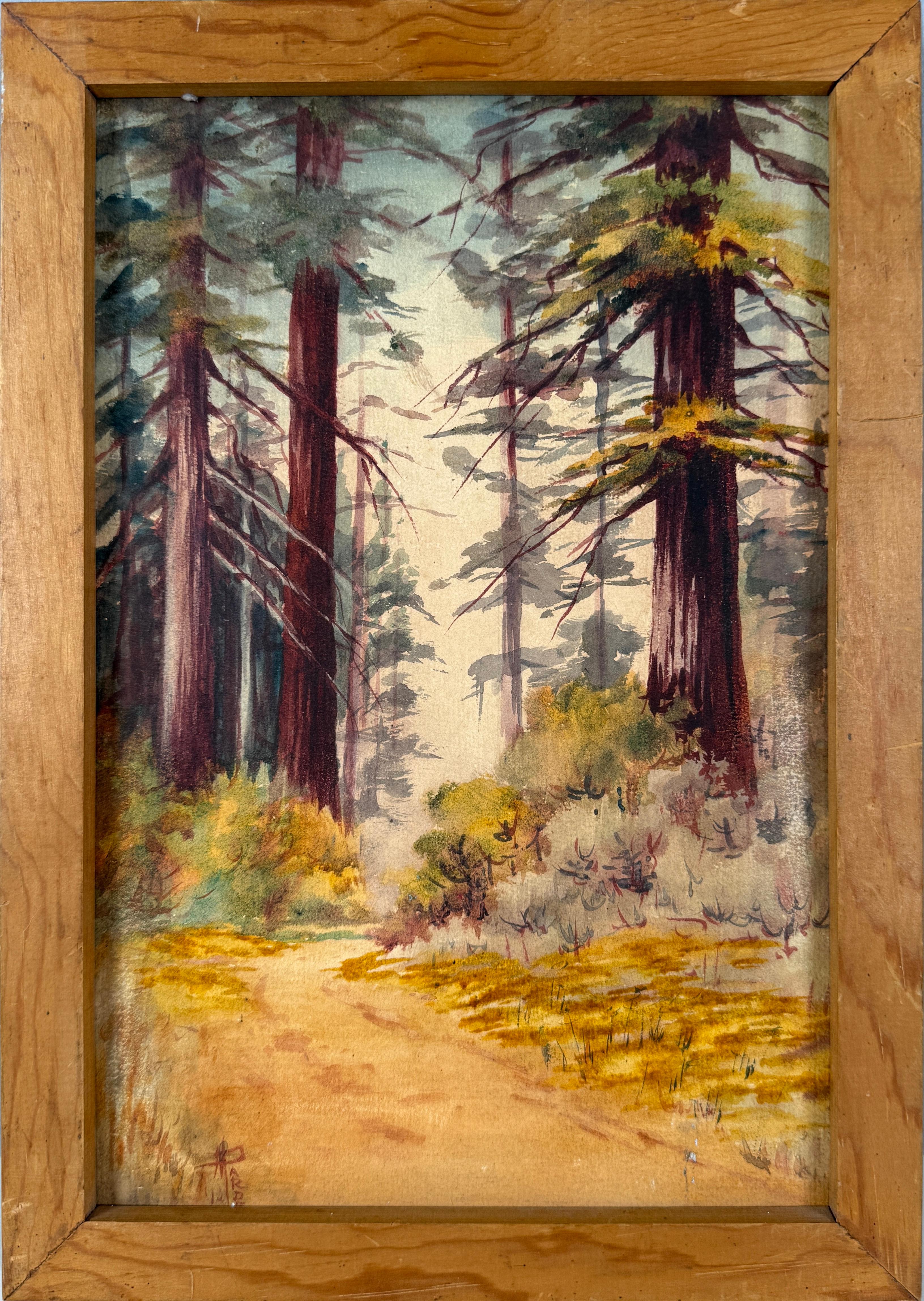 "Redwoods Richdale Corralitos" 1912 Aquarelle originale de Minnie McGill Pardee