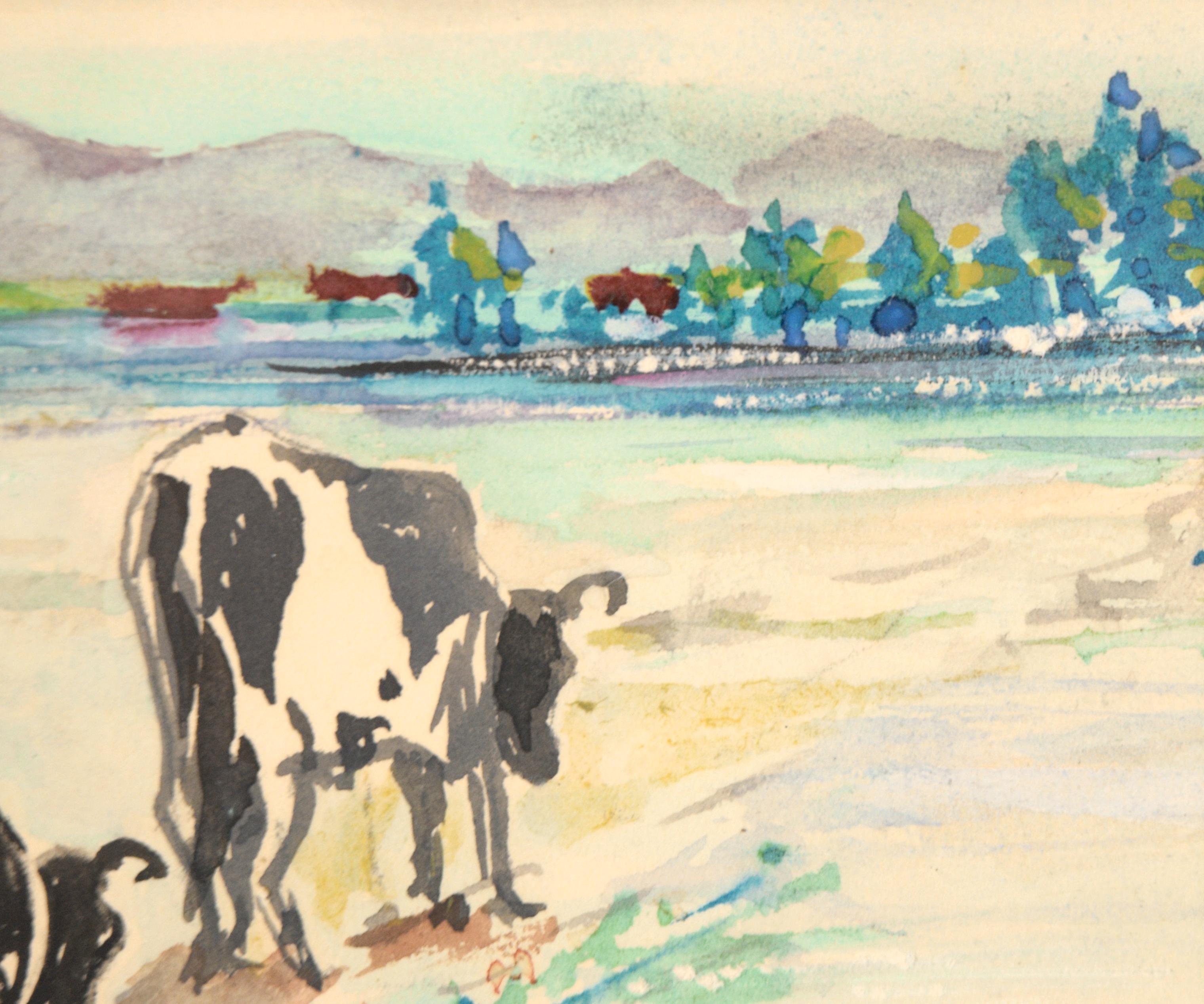 Grazing Cattle - Miniatur-Landschaft (Braun), Animal Art, von Cetin