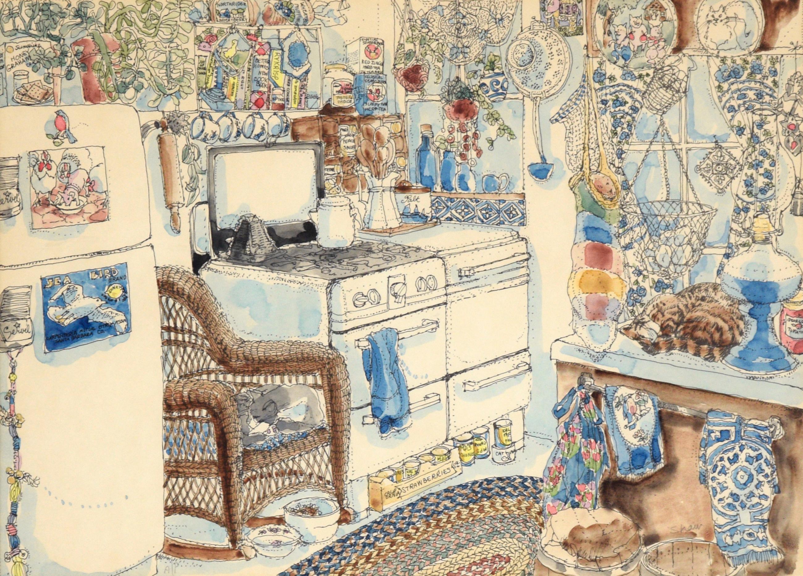 Cozy Kitchen with Cats - Art by Alice Shaw