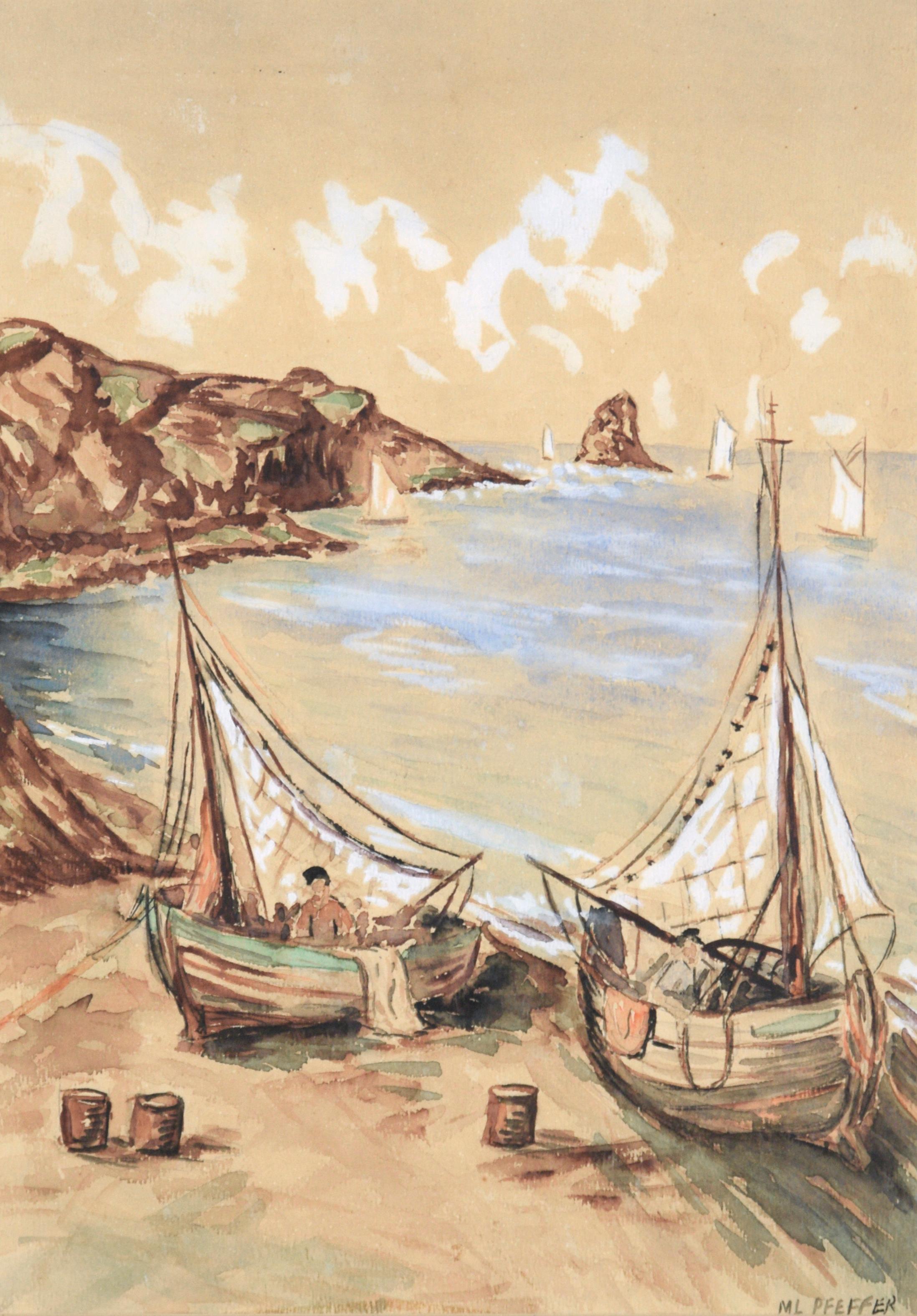 Sailboats on the Beach - Seascape - Art by M. L. Pfeffer