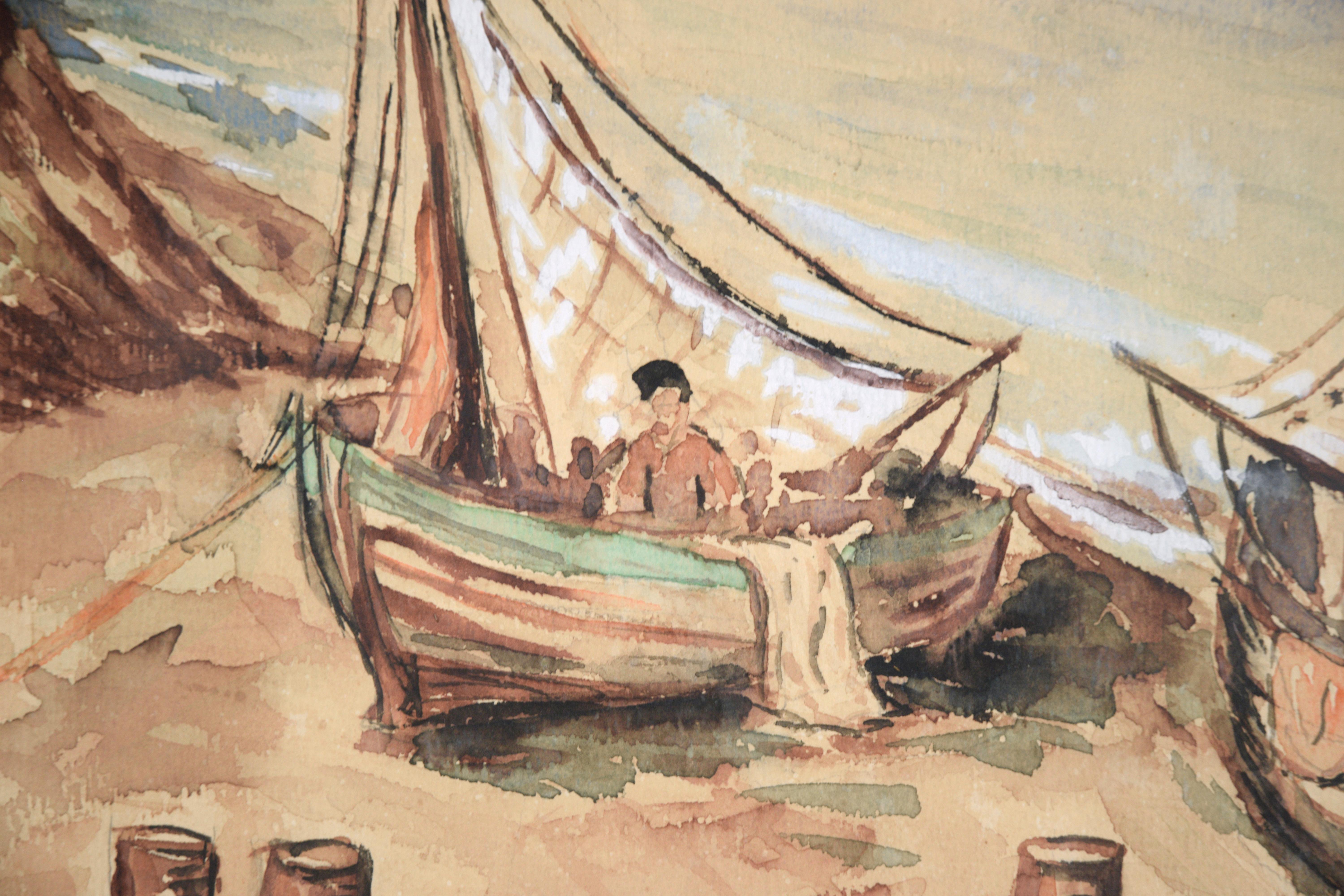 Sailboats on the Beach - Seascape - Impressionist Art by M. L. Pfeffer