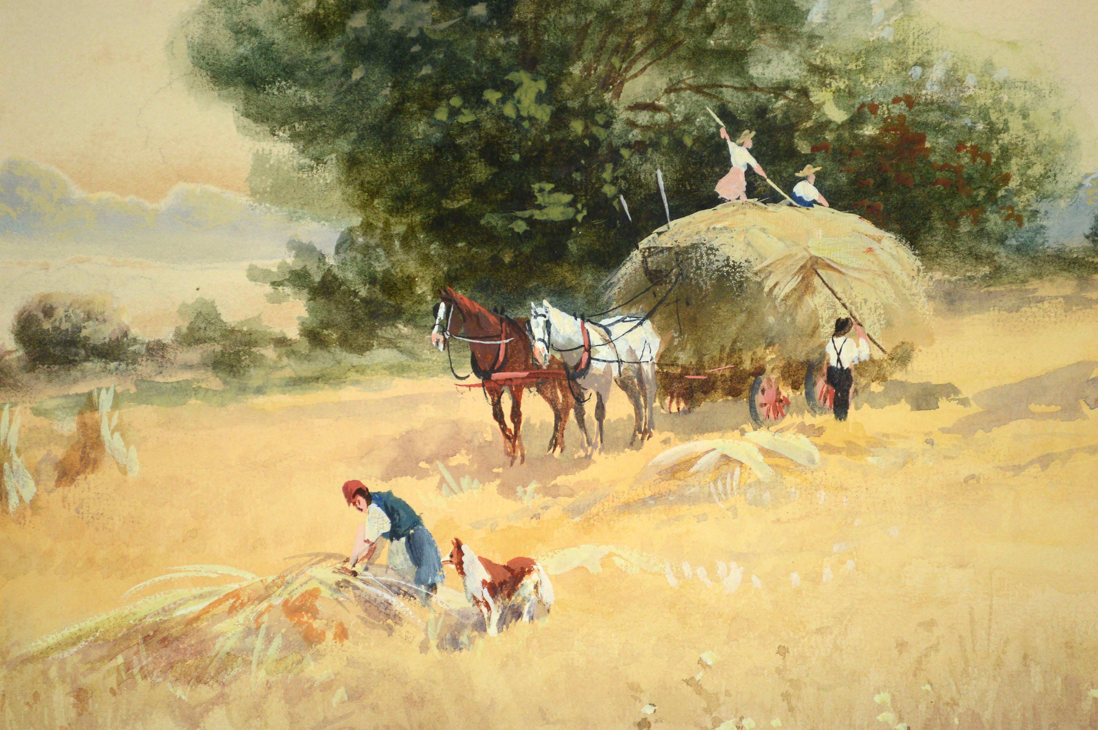 Weizenfeldherstellung, figürliche Landschaft des frühen 20. Jahrhunderts – Art von Unknown