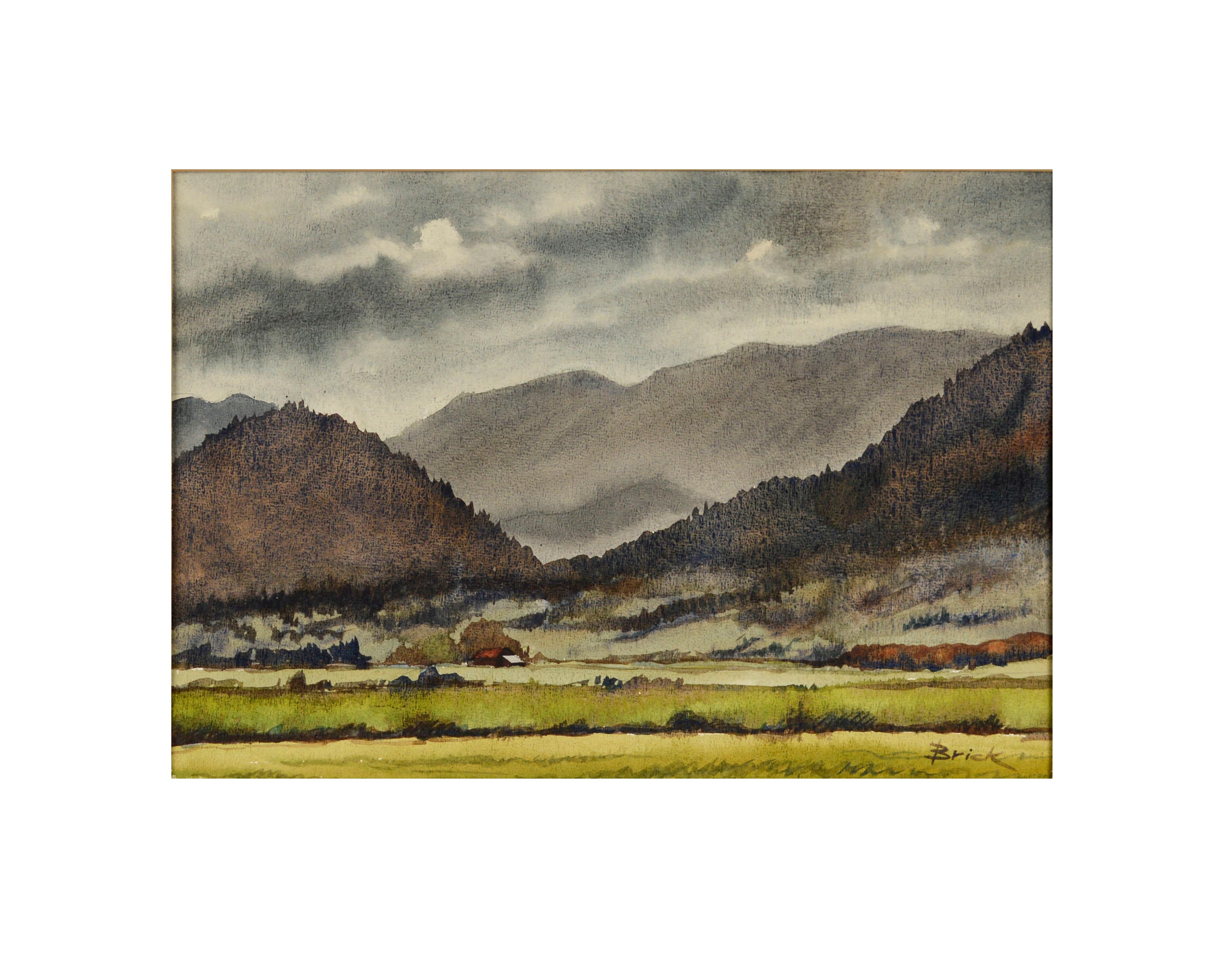 Willamette Valley View, pazifische Nordwestlandschaft, Aquarell – Art von Walter Jim Brick