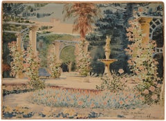 "San Anton Palace Malta" Early 20th Cent. Garden with Fountain Watercolor