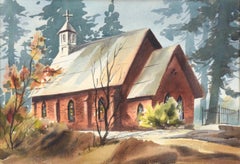 Country Church in Autumn - Watercolor Landscape