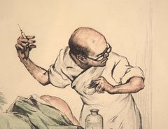 L'intrus - Illustration française satirique - Lithographie colorée à la main