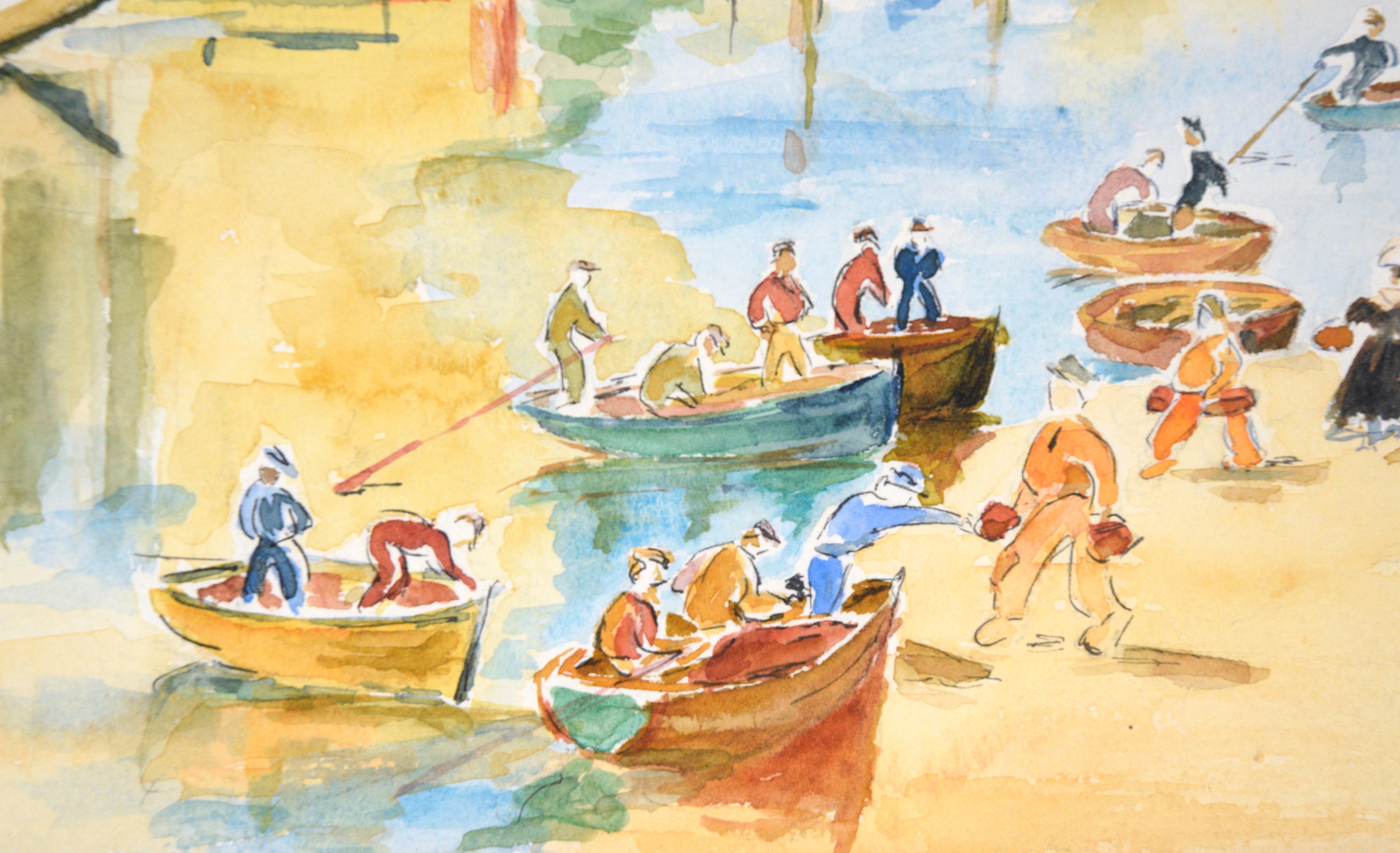 Fishermen at the Shore in Concarneau - France Landscape by M. Saint-Guily - Impressionist Art by Edouard Doigneau