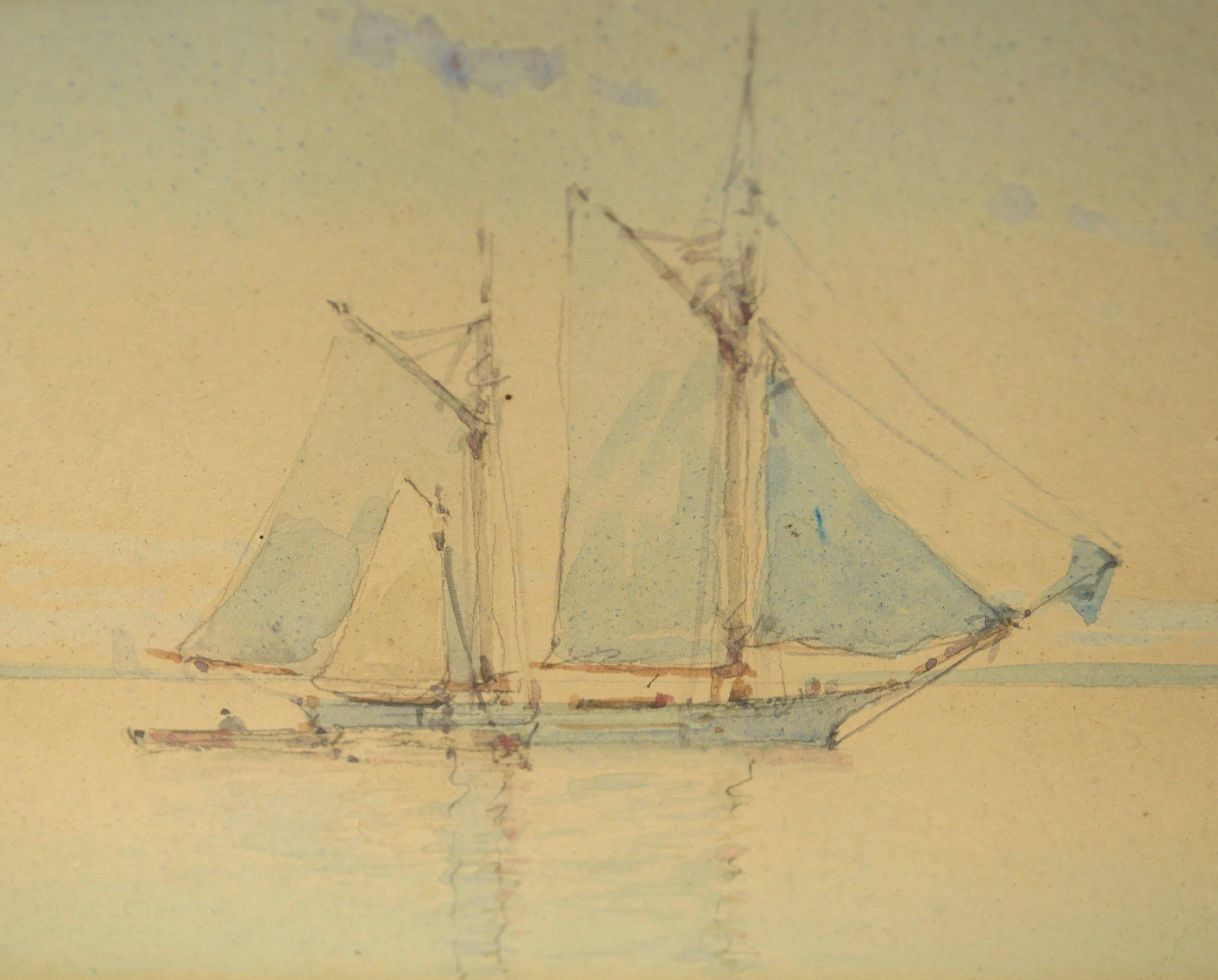 Schooners at Sail, maritime Aquarell-Seelandschaft des frühen 20. Jahrhunderts  (Amerikanischer Impressionismus), Art, von W.K. Willis