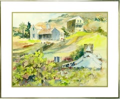 California Vineyard, Large-Scale Farmhouse Landscape Watercolor
