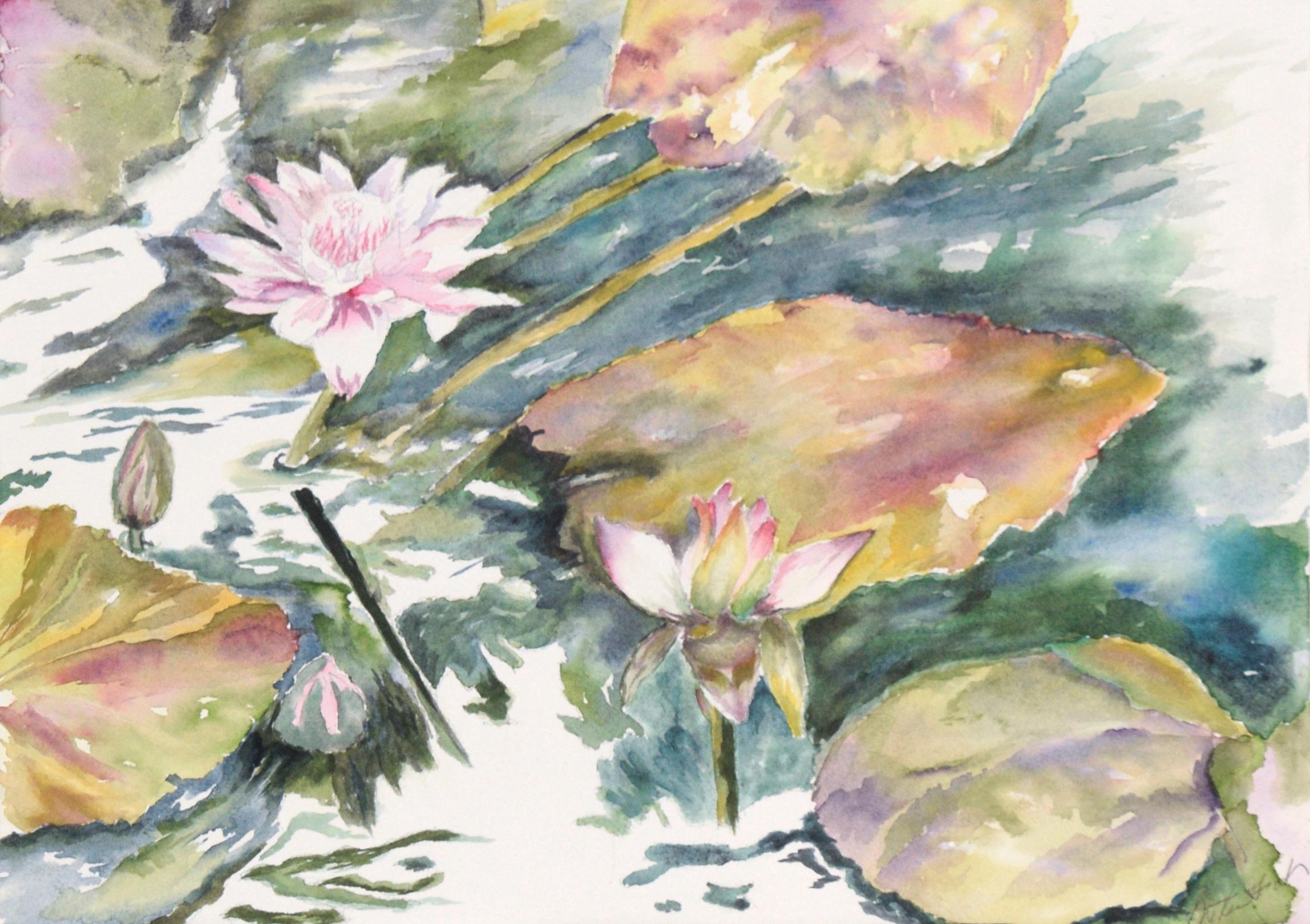 Lily Pads und Lotusblumen – Art von Unknown