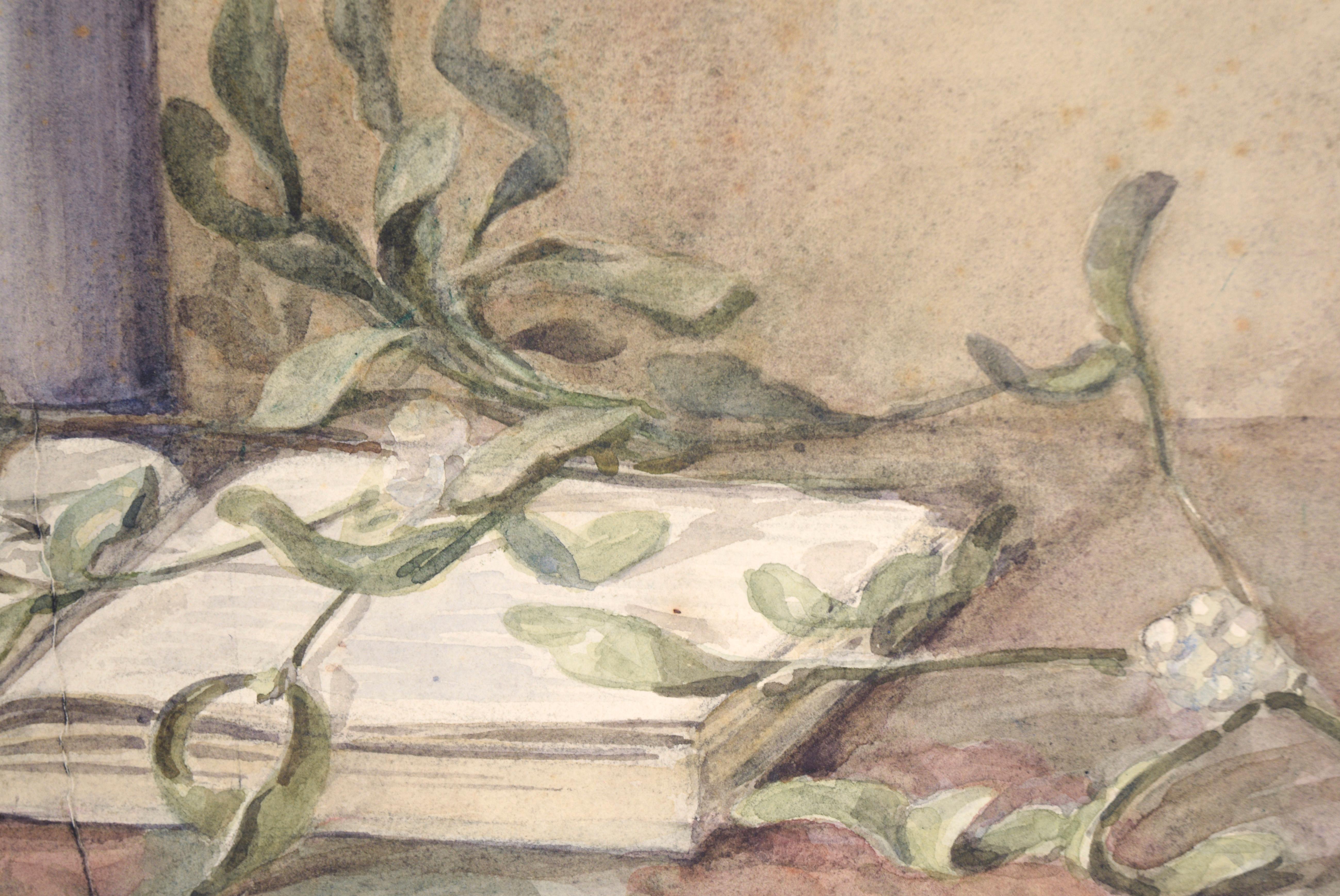 « La branche de gui et le livre » (Mistletoe and Book Still Life) en vente 1