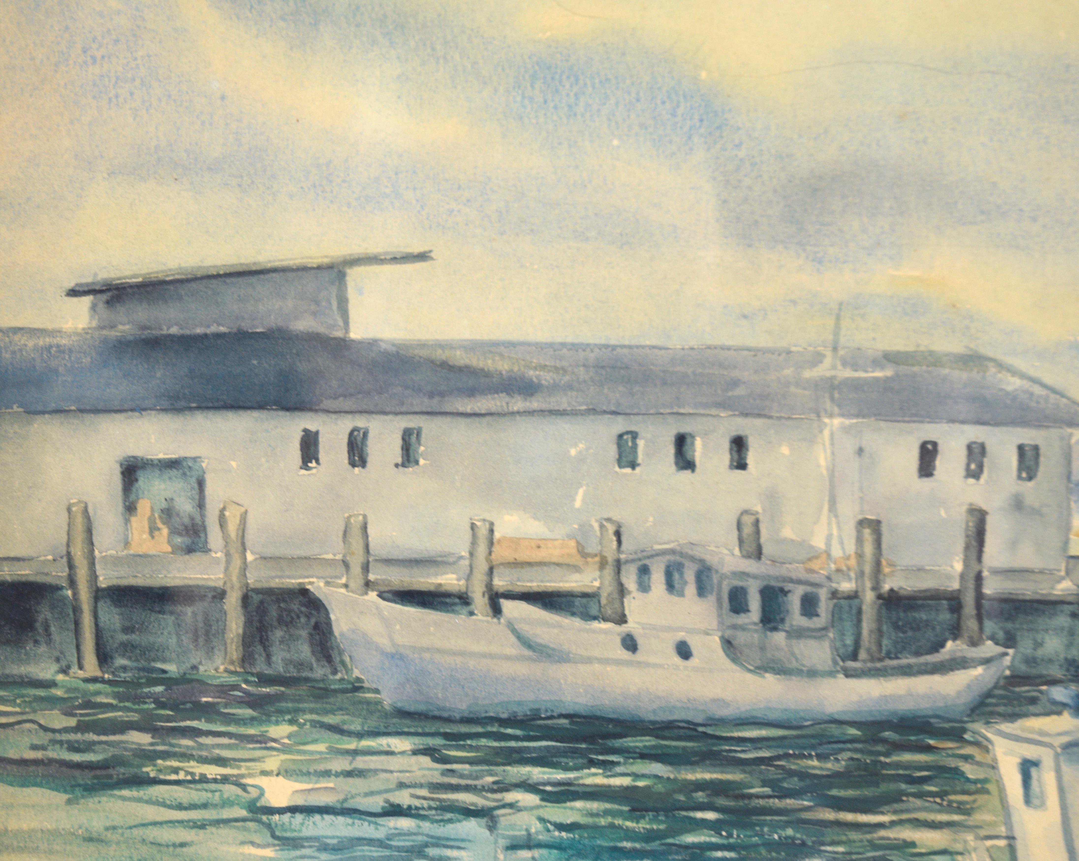 Boote am Hafen – nautische Meereslandschaft (Amerikanischer Impressionismus), Art, von Clarence Albert Taubenhein