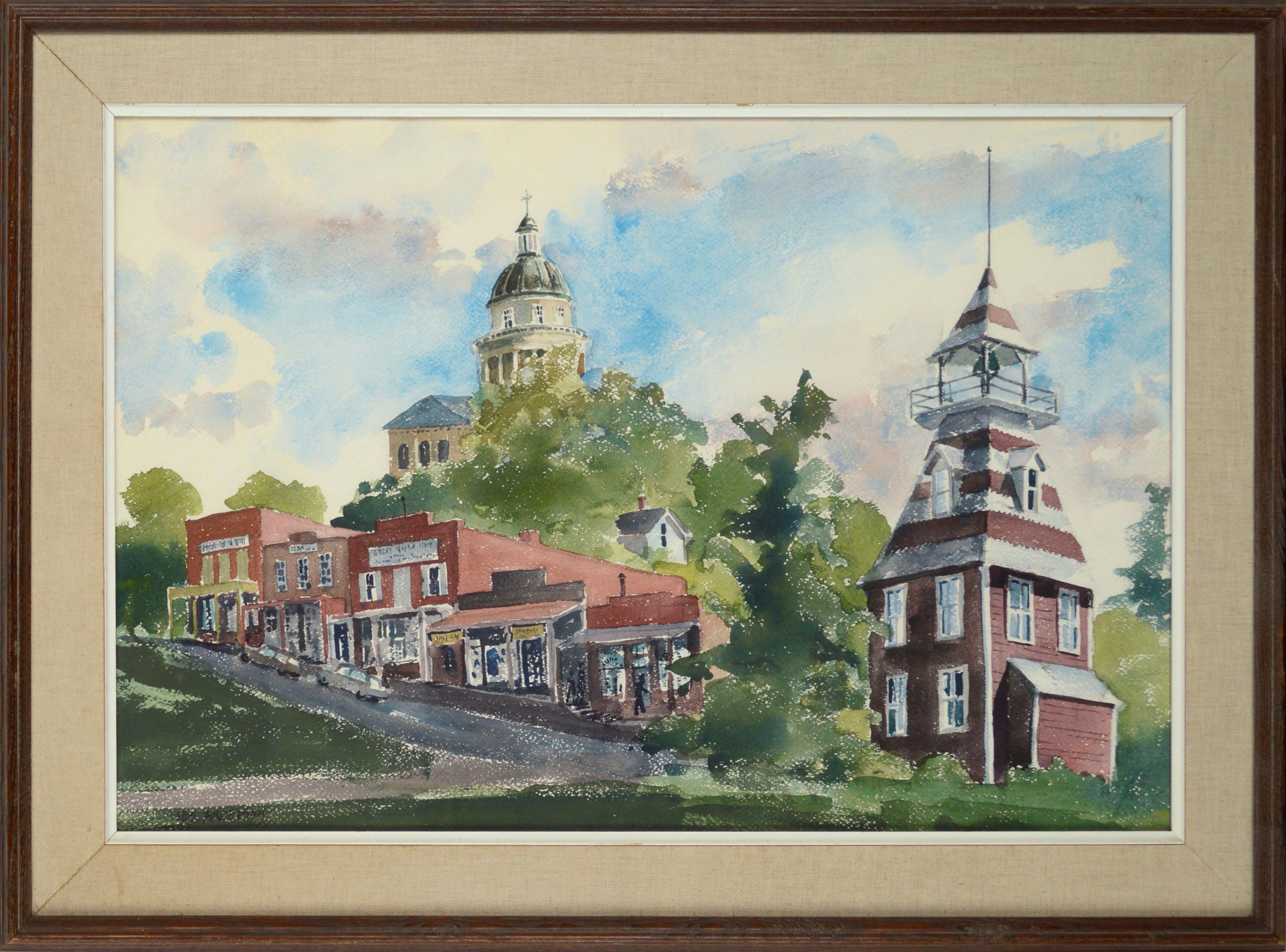 Old Town Auburn, Vintage-Aquarell Kalifornien Landschaft von Les Anderson