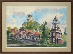 Old Town Auburn, Vintage California Landscape Watercolor by Les Anderson