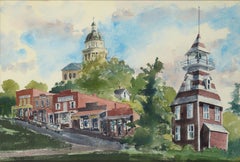 Old Town Auburn, Vintage California Landscape Watercolor by Les Anderson
