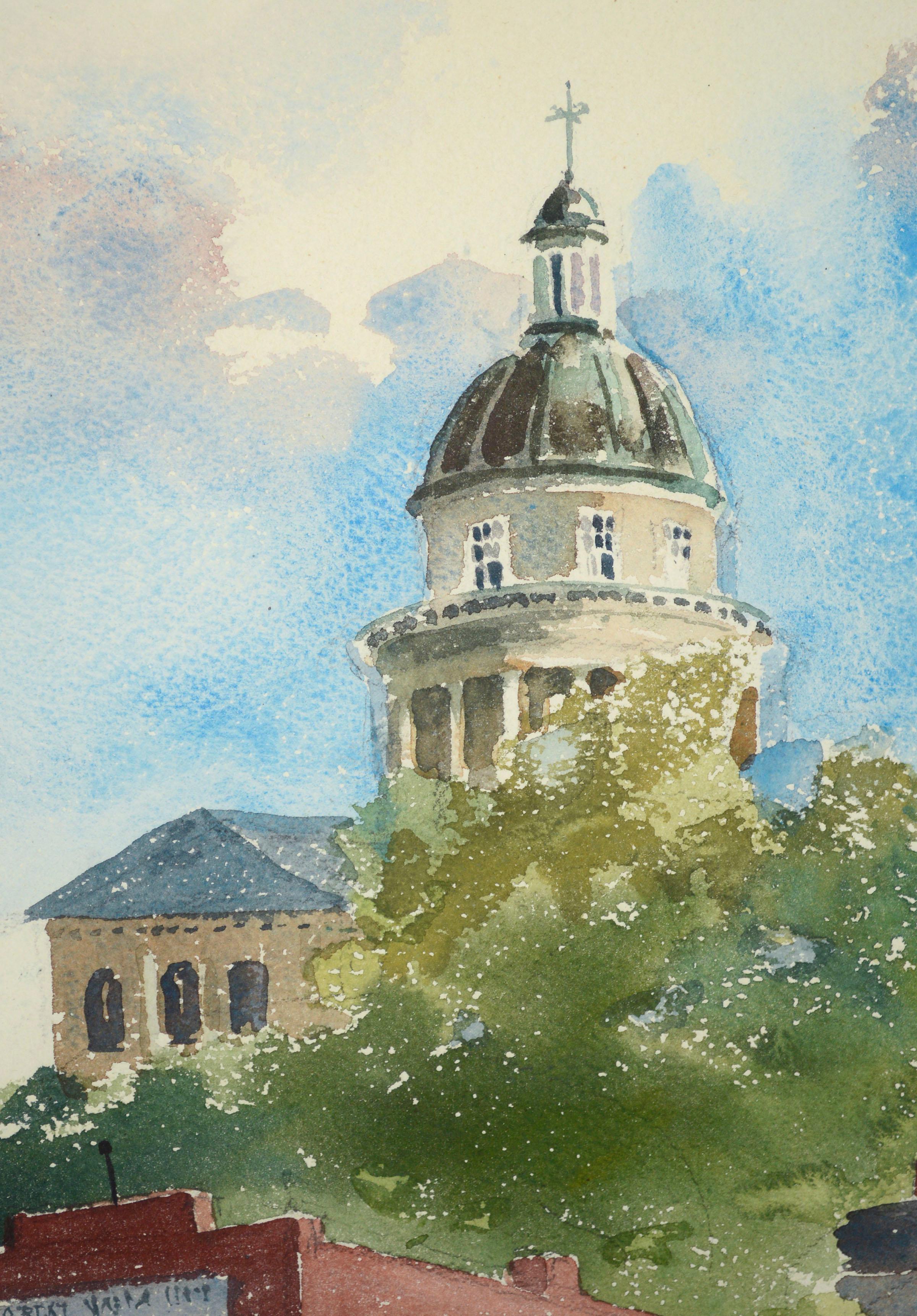 Aquarelle de paysage californien vintage Old Town Auburn, par Les Anderson en vente 3